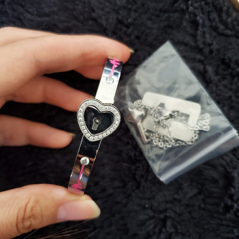 Heart lock bracelet necklace couple lock set